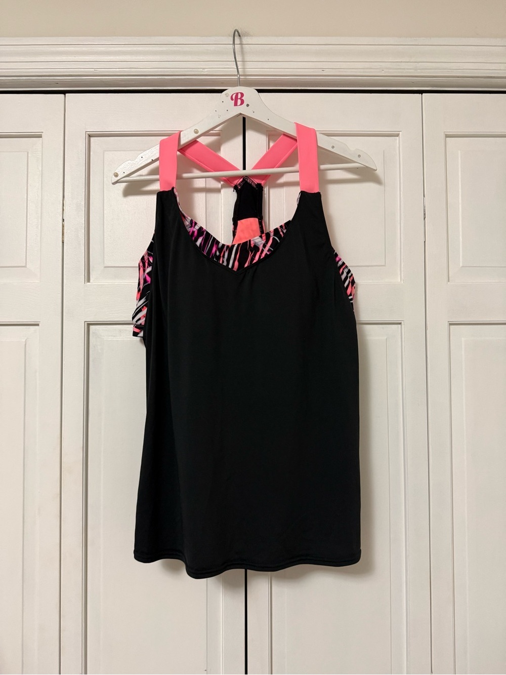 Zeroxposure Sun Smart Black Racer Back Tankini Wide Strap Built in Bra Swimwear